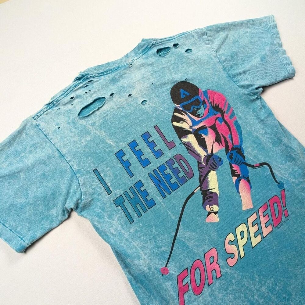 Vintage 90s Distressed Blue Skiing Kirkwood Tshirt Single Stitch Oneita Size L